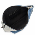 Marc Jacobs The Sack Bag Medium Deconstructed Denim Patchwork Shoulder Bag with Embossed Logo