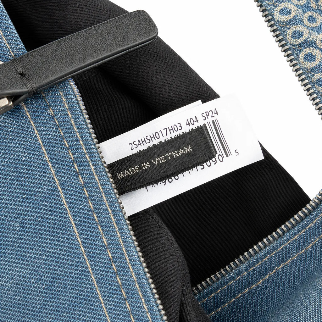 Marc Jacobs The Sack Bag Medium Deconstructed Denim Patchwork Shoulder Bag with Embossed Logo