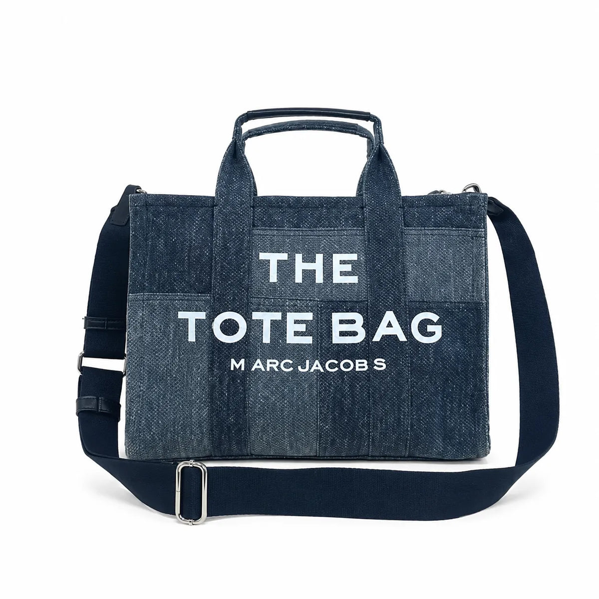 Marc Jacobs The Tote Bag Medium Denim Patchwork Top-Handle Crossbody Bag with Embossed Logo