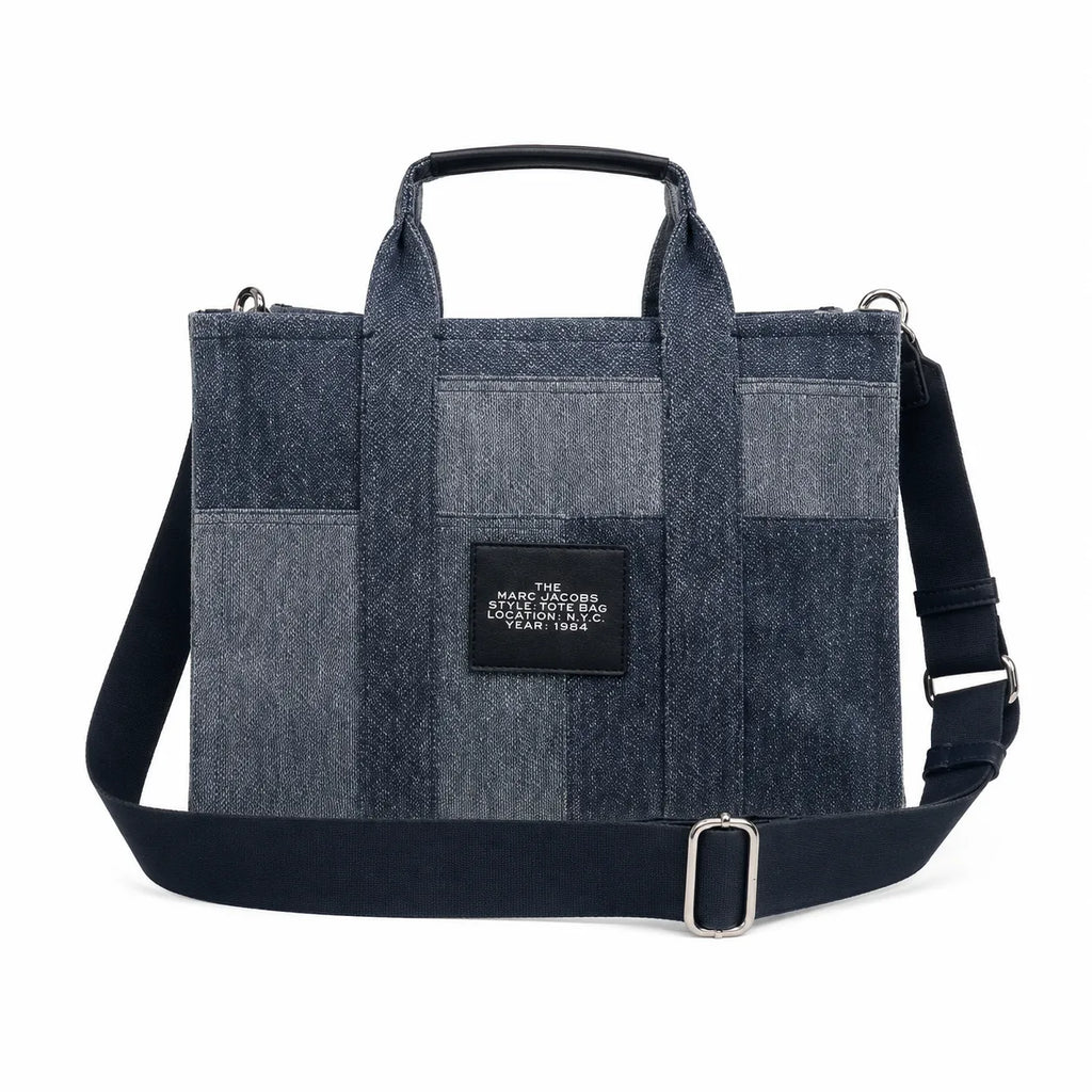 Marc Jacobs The Tote Bag Medium Denim Patchwork Top-Handle Crossbody Bag with Embossed Logo