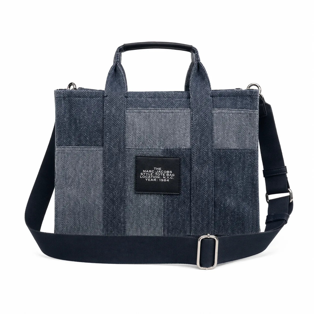Marc Jacobs The Tote Bag Medium Denim Patchwork Top-Handle Crossbody Bag with Embossed Logo