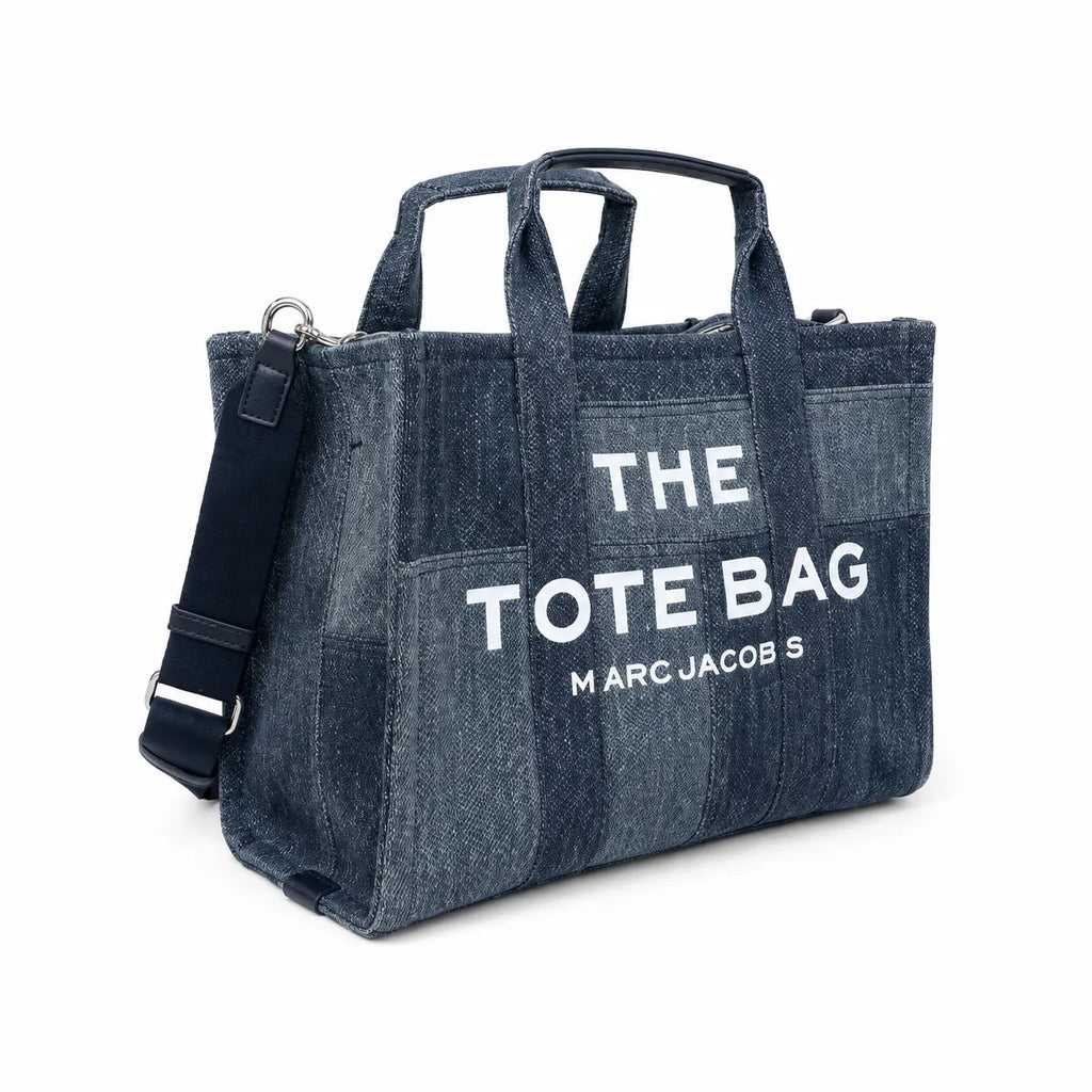 Marc Jacobs The Tote Bag Medium Denim Patchwork Top-Handle Crossbody Bag with Embossed Logo