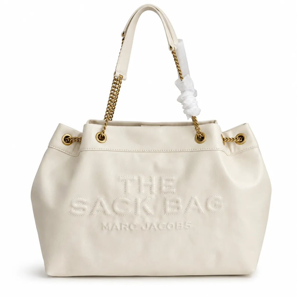Marc Jacobs The Sack Bag Large Cream Soft Leather Chain-Strap Tote Bag with Embossed Logo