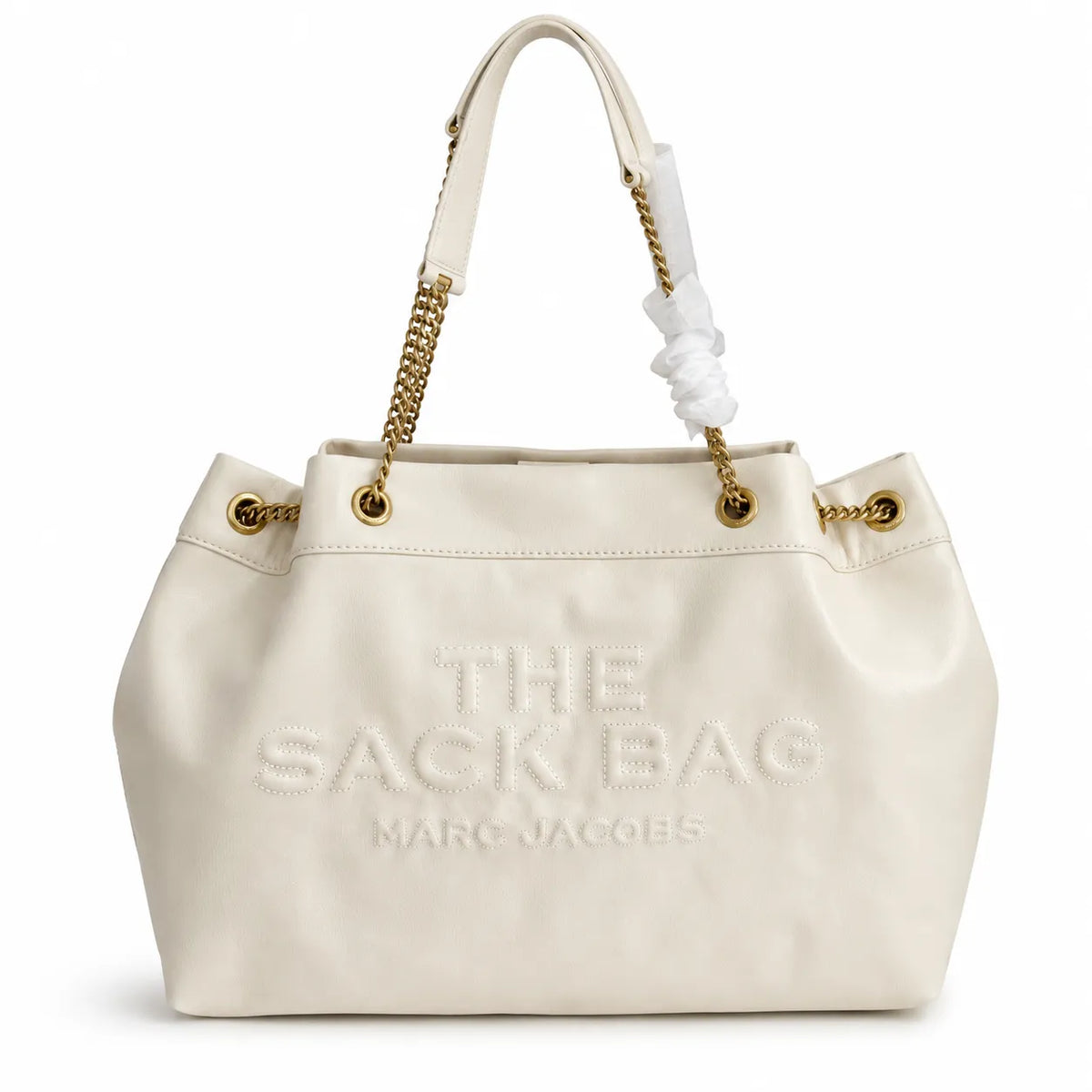 Marc Jacobs The Sack Bag Large Cream Soft Leather Chain-Strap Tote Bag with Embossed Logo