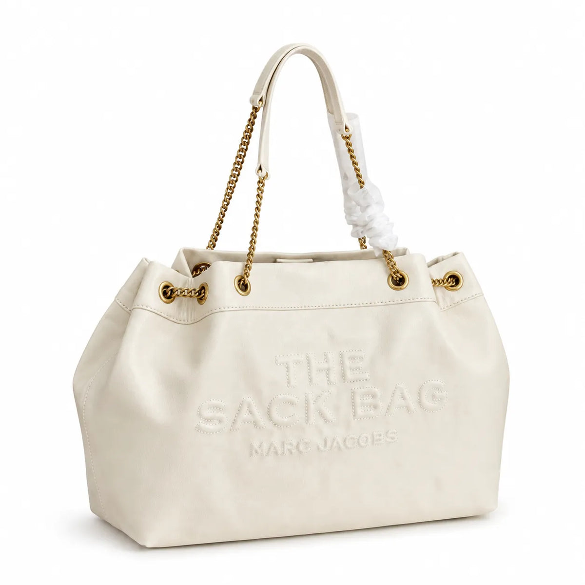 Marc Jacobs The Sack Bag Large Cream Soft Leather Chain-Strap Tote Bag with Embossed Logo