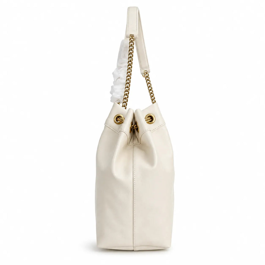 Marc Jacobs The Sack Bag Large Cream Soft Leather Chain-Strap Tote Bag with Embossed Logo
