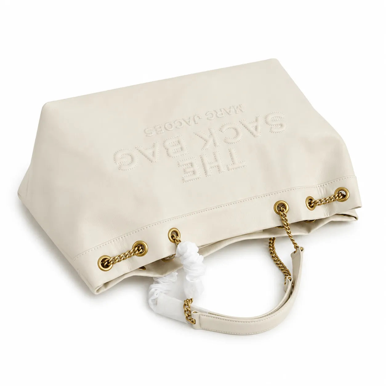 Marc Jacobs The Sack Bag Large Cream Soft Leather Chain-Strap Tote Bag with Embossed Logo