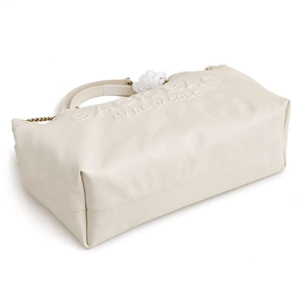 Marc Jacobs The Sack Bag Large Cream Soft Leather Chain-Strap Tote Bag with Embossed Logo