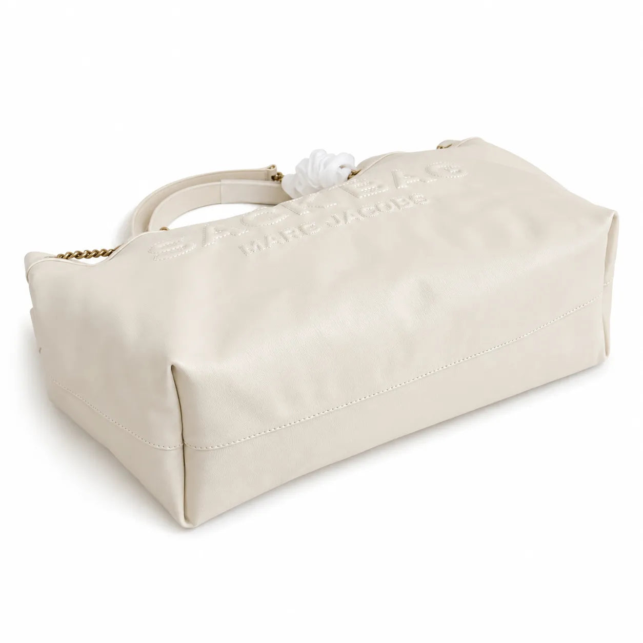 Marc Jacobs The Sack Bag Large Cream Soft Leather Chain-Strap Tote Bag with Embossed Logo