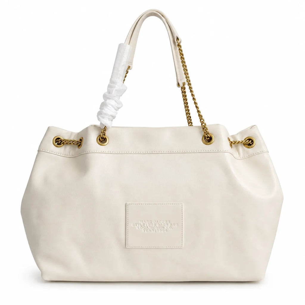 Marc Jacobs The Sack Bag Large Cream Soft Leather Chain-Strap Tote Bag with Embossed Logo