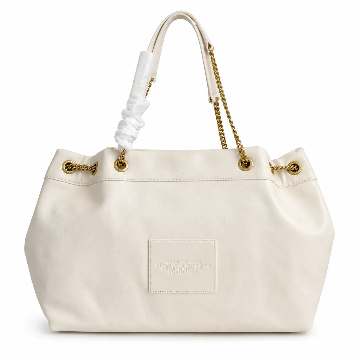 Marc Jacobs The Sack Bag Large Cream Soft Leather Chain-Strap Tote Bag with Embossed Logo