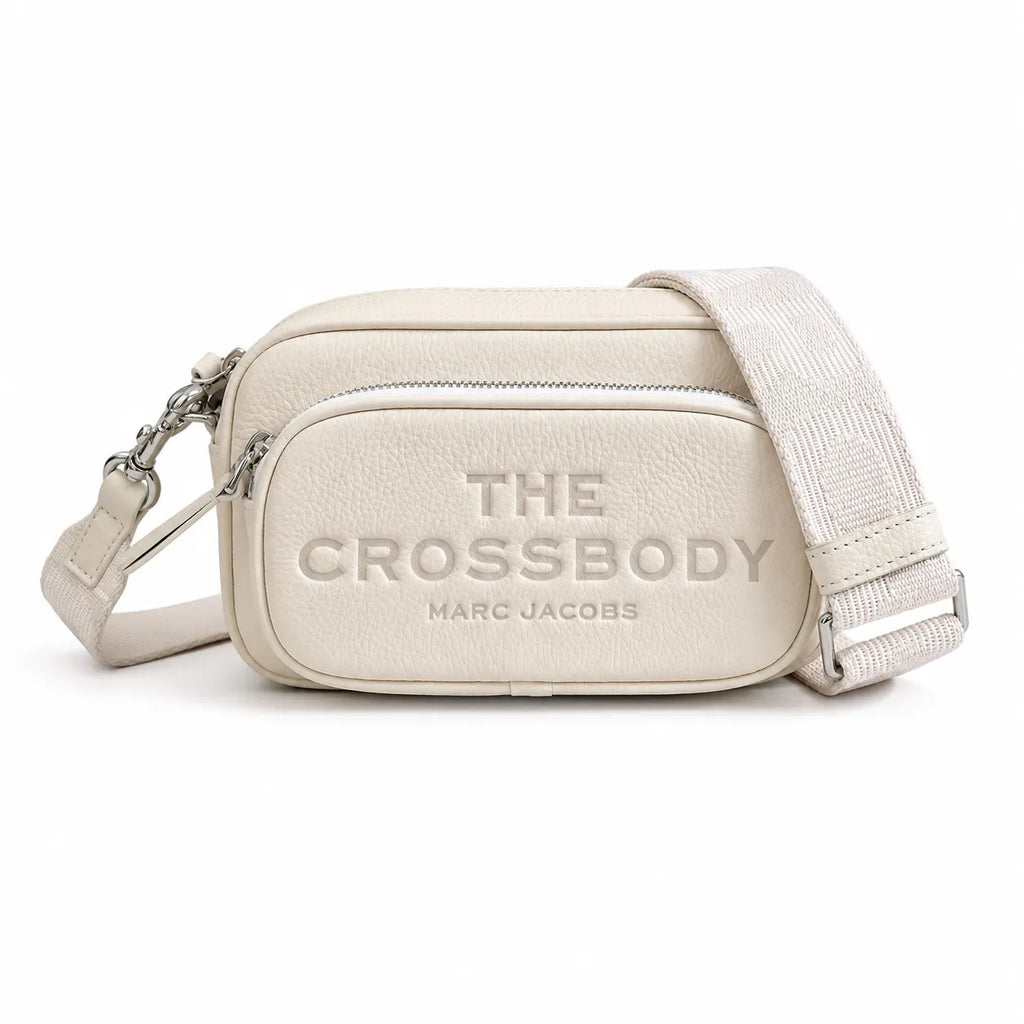 Marc Jacobs The Crossbody Mini Cream Pebble Leather Dual-Zip Crossbody Bag with Embossed Logo