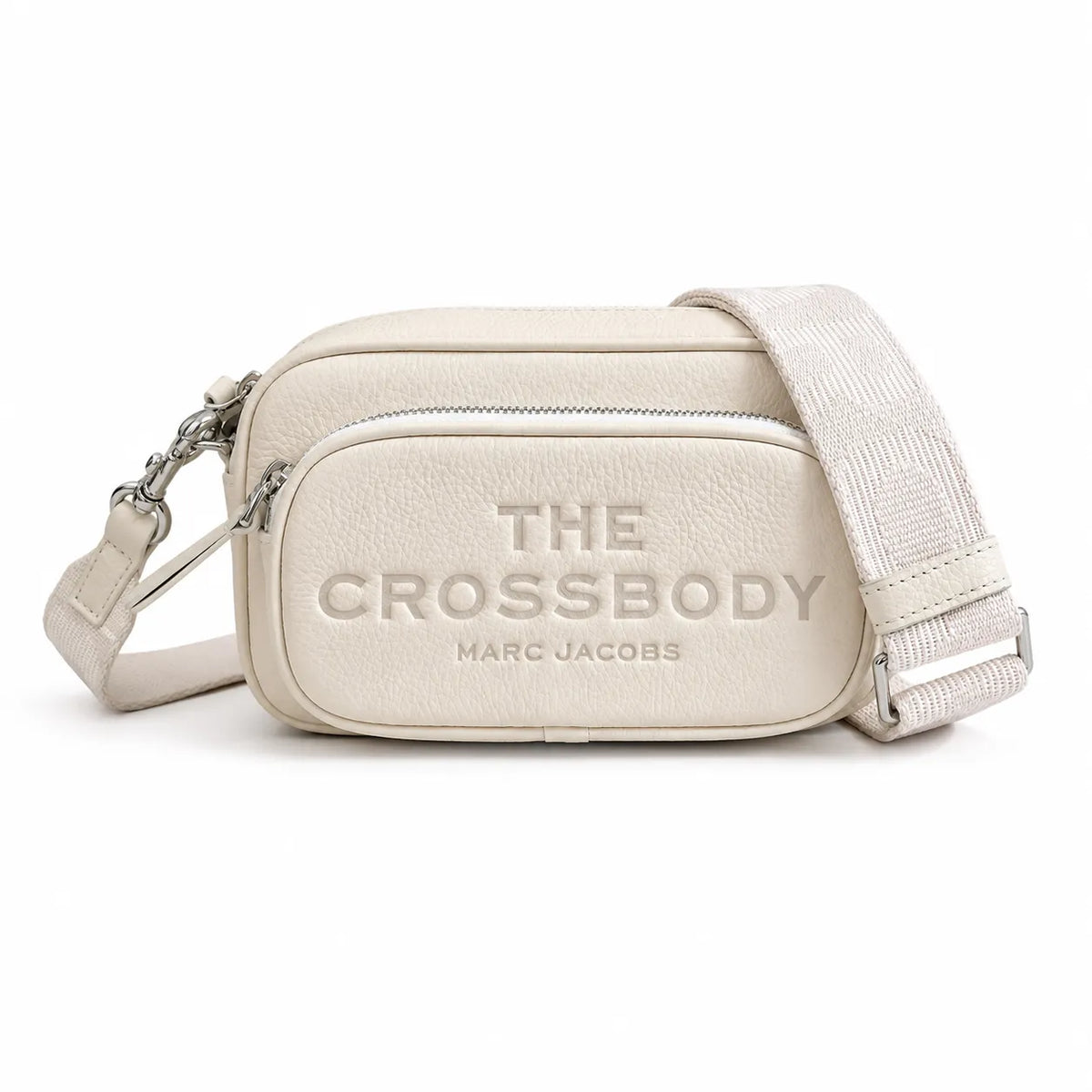 Marc Jacobs The Crossbody Mini Cream Pebble Leather Dual-Zip Crossbody Bag with Embossed Logo