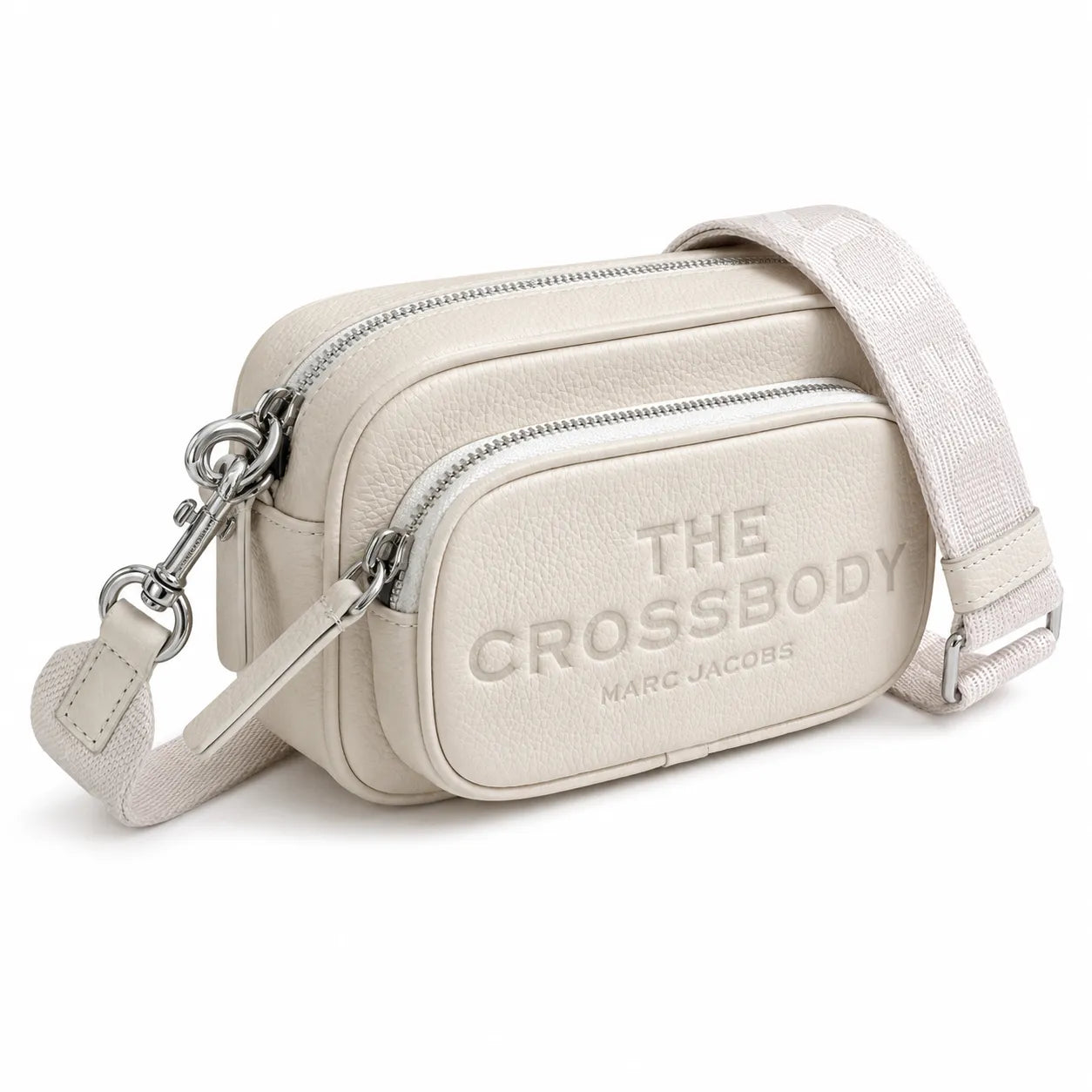 Marc Jacobs The Crossbody Mini Cream Pebble Leather Dual-Zip Crossbody Bag with Embossed Logo