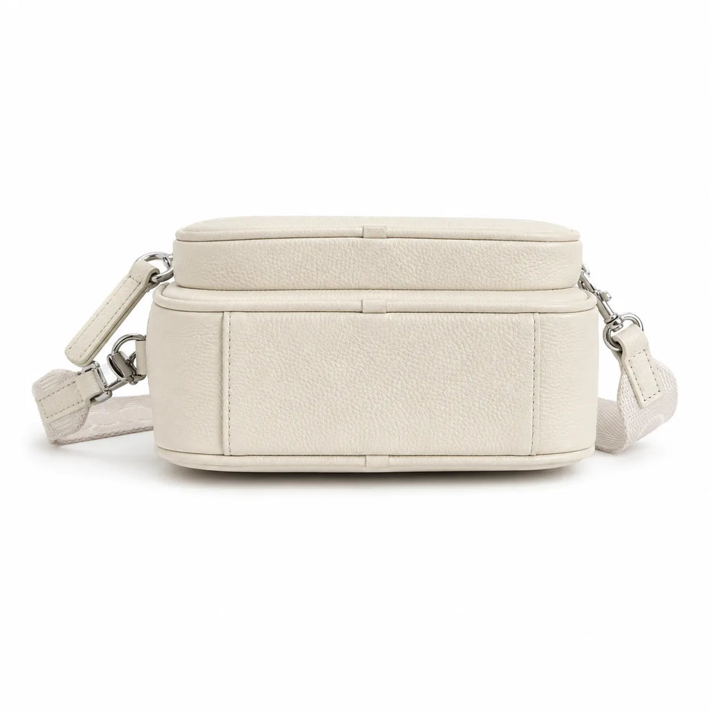 Marc Jacobs The Crossbody Mini Cream Pebble Leather Dual-Zip Crossbody Bag with Embossed Logo