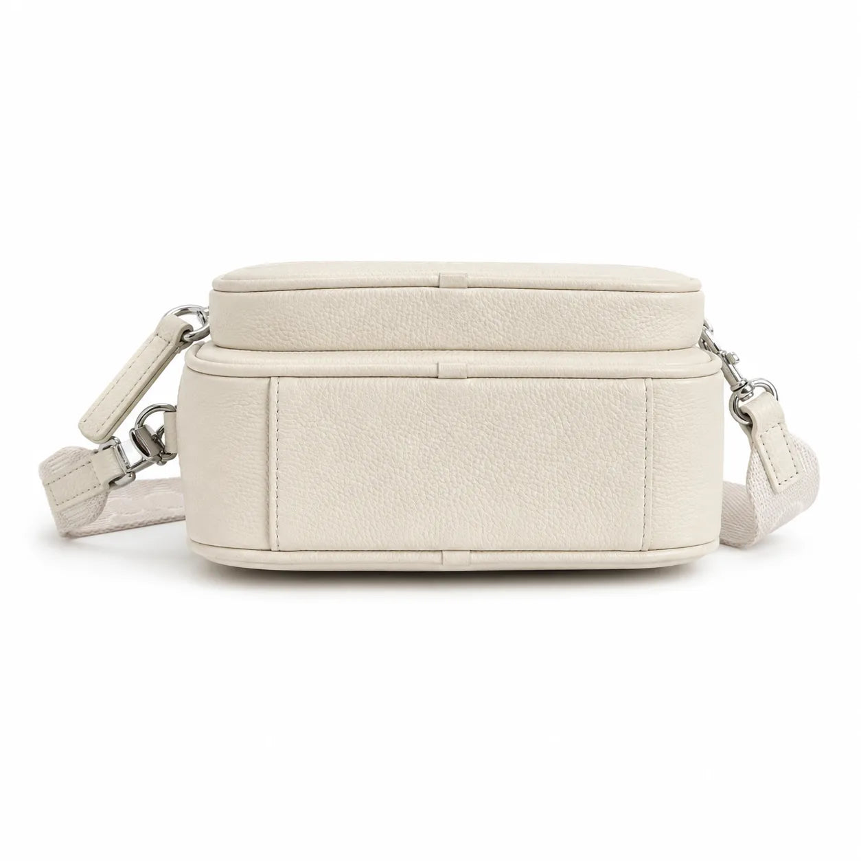 Marc Jacobs The Crossbody Mini Cream Pebble Leather Dual-Zip Crossbody Bag with Embossed Logo