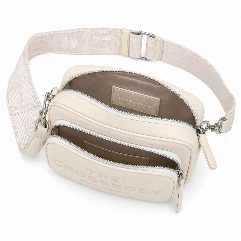 Marc Jacobs The Crossbody Mini Cream Pebble Leather Dual-Zip Crossbody Bag with Embossed Logo