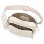 Marc Jacobs The Crossbody Mini Cream Pebble Leather Dual-Zip Crossbody Bag with Embossed Logo
