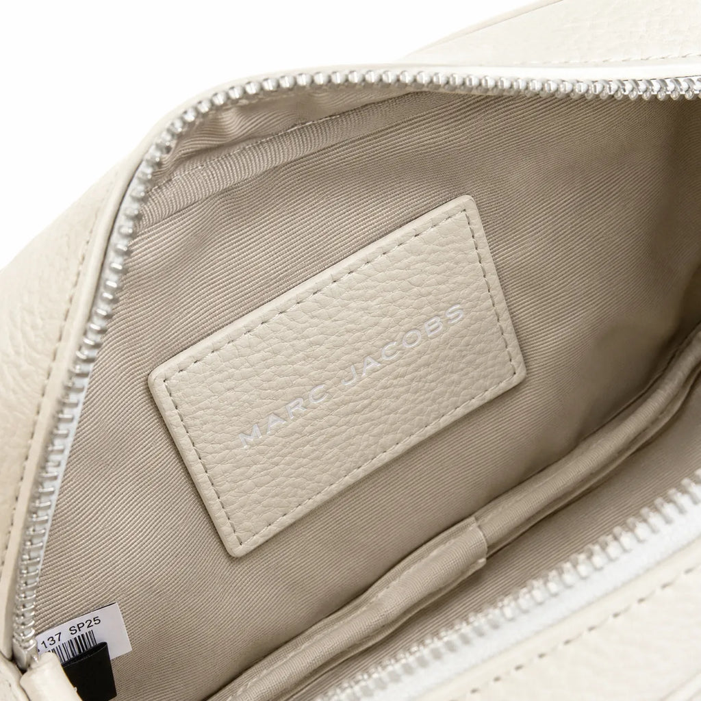 Marc Jacobs The Crossbody Mini Cream Pebble Leather Dual-Zip Crossbody Bag with Embossed Logo