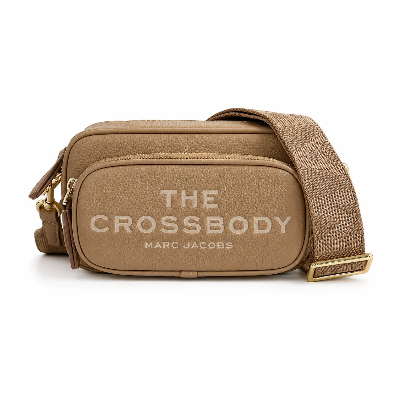 Marc Jacobs The Crossbody Mini Cream Pebble Leather Dual-Zip Crossbody Bag with Embossed Logo