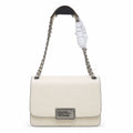 Marc Jacobs The J Marc Medium White Pebble Leather Chain Shoulder Bag with Embossed Metal Plaque