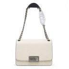 Marc Jacobs The J Marc Medium White Pebble Leather Chain Shoulder Bag with Embossed Metal Plaque
