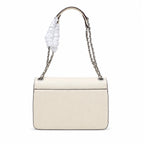 Marc Jacobs The J Marc Medium White Pebble Leather Chain Shoulder Bag with Embossed Metal Plaque