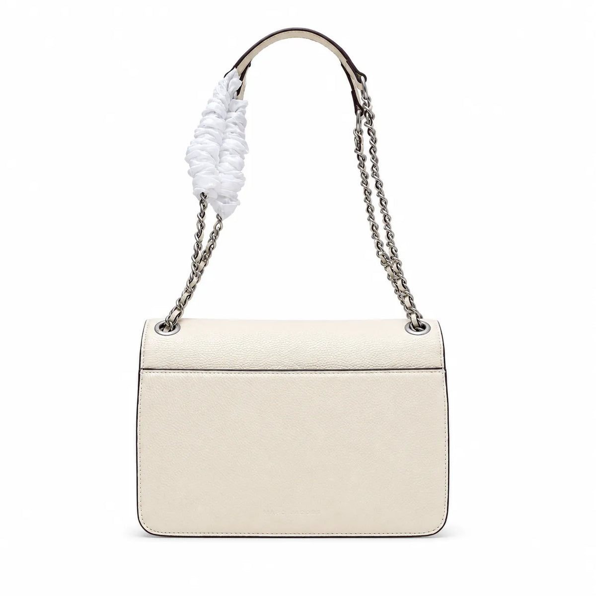 Marc Jacobs The J Marc Medium White Pebble Leather Chain Shoulder Bag with Embossed Metal Plaque