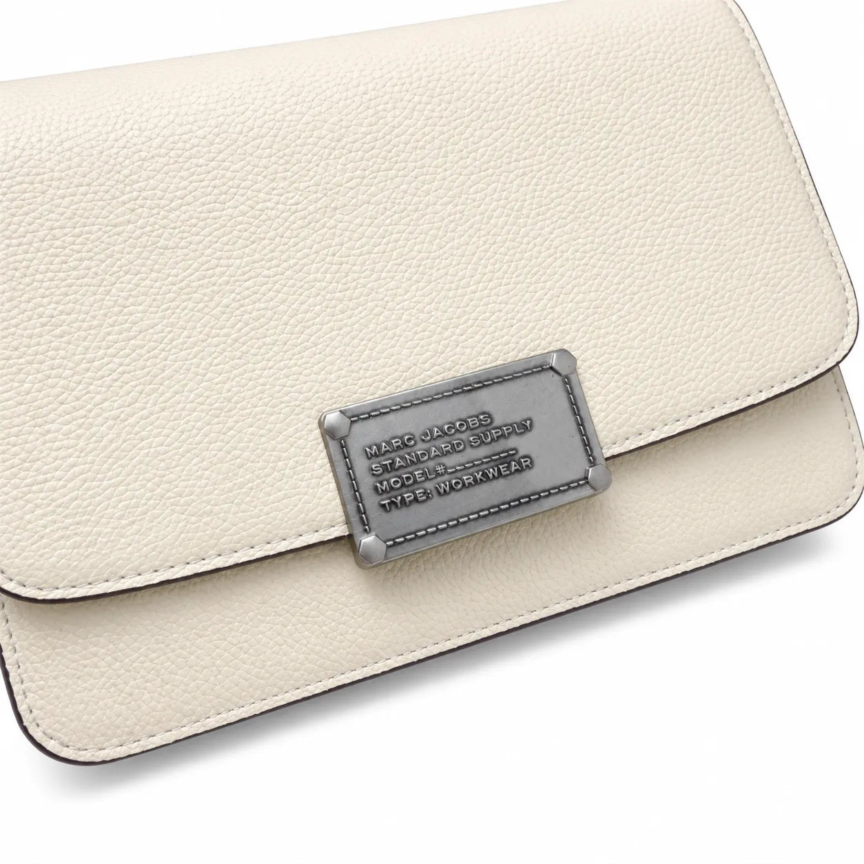 Marc Jacobs The J Marc Medium White Pebble Leather Chain Shoulder Bag with Embossed Metal Plaque
