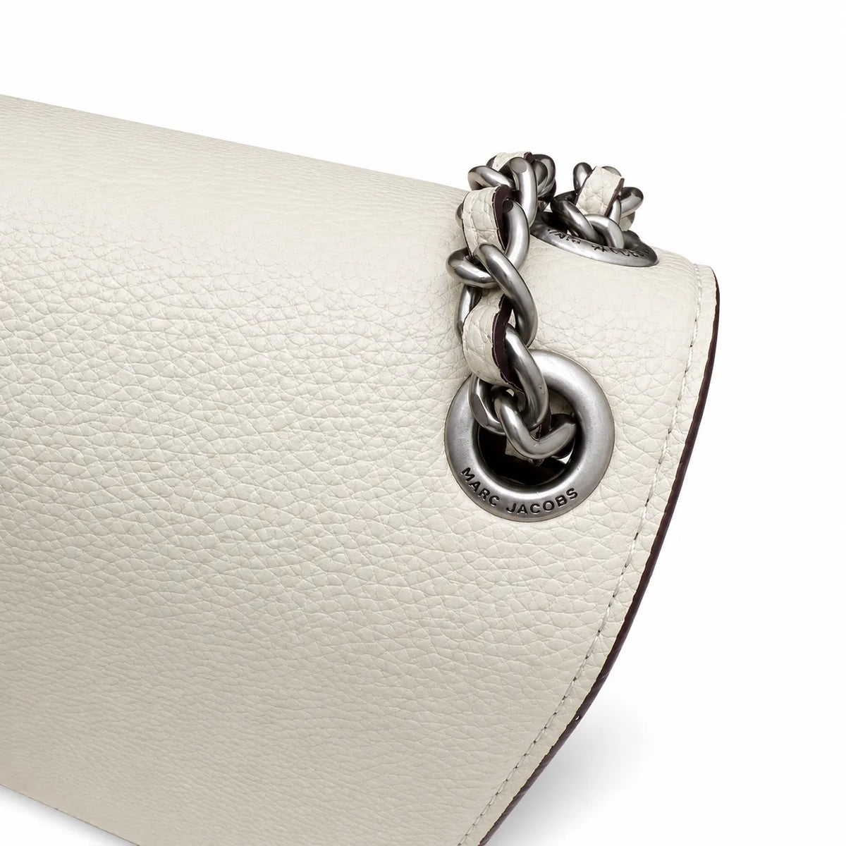 Marc Jacobs The J Marc Medium White Pebble Leather Chain Shoulder Bag with Embossed Metal Plaque