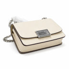 Marc Jacobs The J Marc Medium White Pebble Leather Chain Shoulder Bag with Embossed Metal Plaque