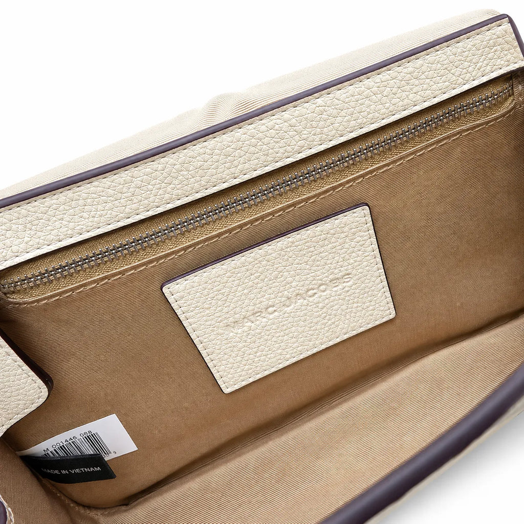 Marc Jacobs The J Marc Medium White Pebble Leather Chain Shoulder Bag with Embossed Metal Plaque