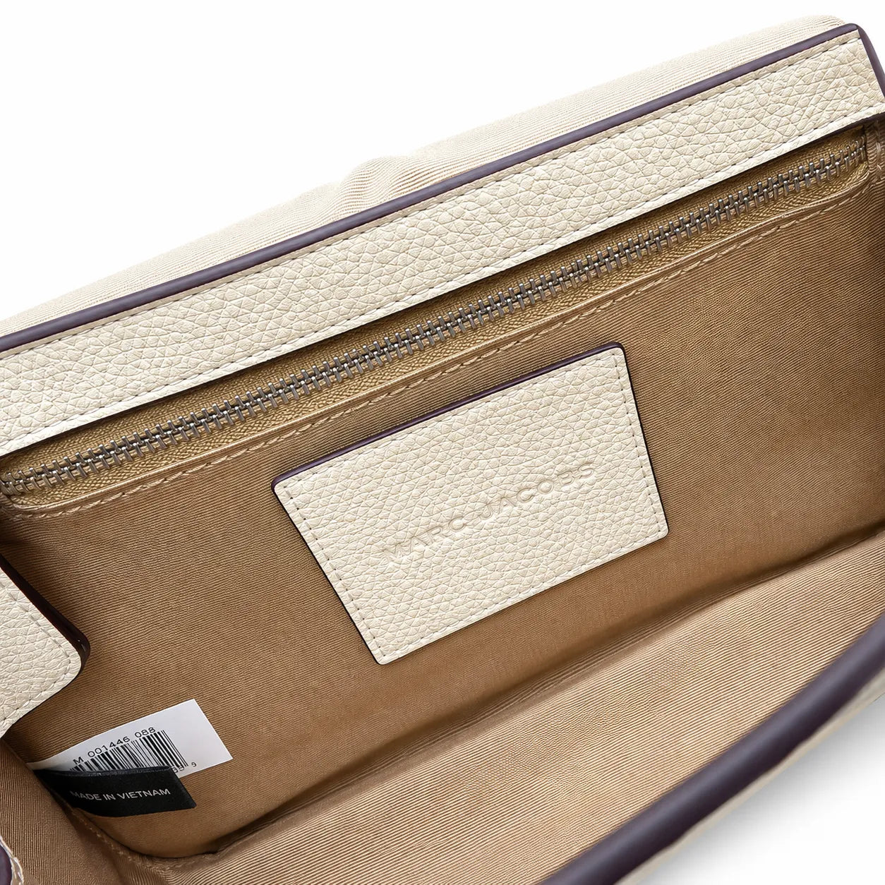 Marc Jacobs The J Marc Medium White Pebble Leather Chain Shoulder Bag with Embossed Metal Plaque