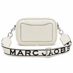 Marc Jacobs The Utility Snapshot Mini White Pebble Leather Camera Bag with Embossed Logo & Back Pocket