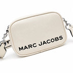 Marc Jacobs The Utility Snapshot Mini White Pebble Leather Camera Bag with Embossed Logo & Back Pocket