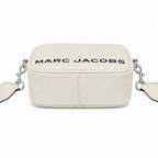 Marc Jacobs The Utility Snapshot Mini White Pebble Leather Camera Bag with Embossed Logo & Back Pocket