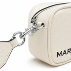 Marc Jacobs The Utility Snapshot Mini White Pebble Leather Camera Bag with Embossed Logo & Back Pocket