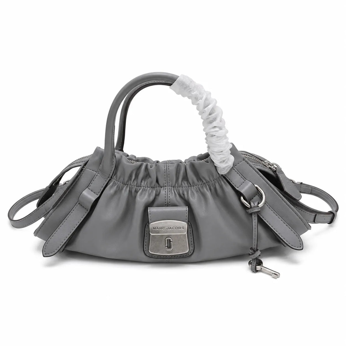 Marc Jacobs The Cristina SmaMarc Jacobs The Cristina Small Ivory Soft Leather Ruched Top Handle Bag with Gold Lock & Detachable Strapll Ivory Soft Leather Ruched Top Handle Bag with Gold Lock & Detachable Strap