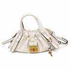 Marc Jacobs The Cristina SmaMarc Jacobs The Cristina Small Ivory Soft Leather Ruched Top Handle Bag with Gold Lock & Detachable Strapll Ivory Soft Leather Ruched Top Handle Bag with Gold Lock & Detachable Strap