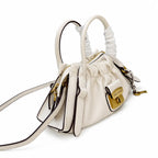 Marc Jacobs The Cristina SmaMarc Jacobs The Cristina Small Ivory Soft Leather Ruched Top Handle Bag with Gold Lock & Detachable Strapll Ivory Soft Leather Ruched Top Handle Bag with Gold Lock & Detachable Strap