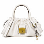 Marc Jacobs The Cristina SmaMarc Jacobs The Cristina Small Ivory Soft Leather Ruched Top Handle Bag with Gold Lock & Detachable Strapll Ivory Soft Leather Ruched Top Handle Bag with Gold Lock & Detachable Strap