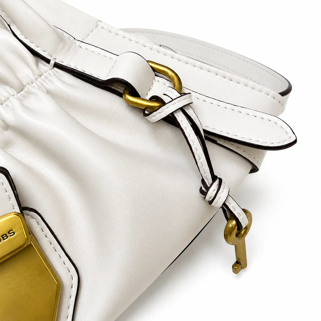 Marc Jacobs The Cristina SmaMarc Jacobs The Cristina Small Ivory Soft Leather Ruched Top Handle Bag with Gold Lock & Detachable Strapll Ivory Soft Leather Ruched Top Handle Bag with Gold Lock & Detachable Strap