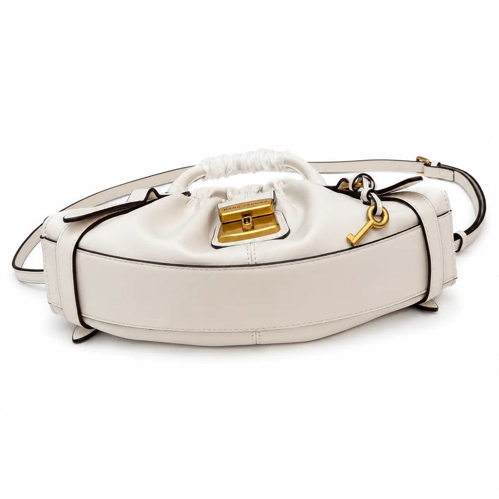 Marc Jacobs The Cristina SmaMarc Jacobs The Cristina Small Ivory Soft Leather Ruched Top Handle Bag with Gold Lock & Detachable Strapll Ivory Soft Leather Ruched Top Handle Bag with Gold Lock & Detachable Strap