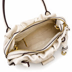 Marc Jacobs The Cristina SmaMarc Jacobs The Cristina Small Ivory Soft Leather Ruched Top Handle Bag with Gold Lock & Detachable Strapll Ivory Soft Leather Ruched Top Handle Bag with Gold Lock & Detachable Strap