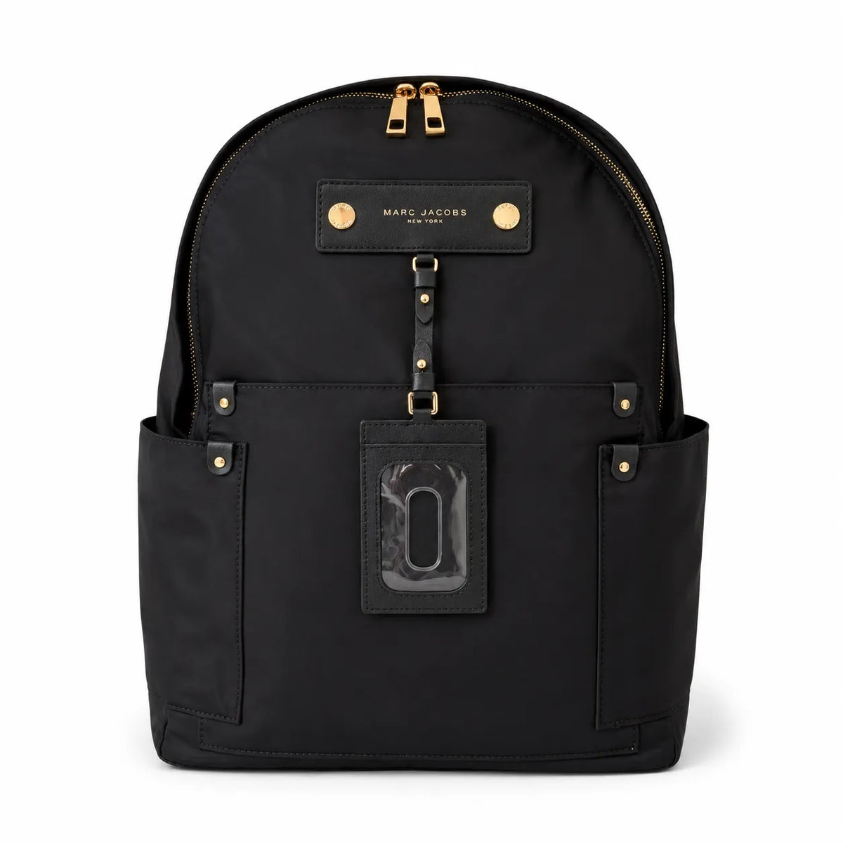 Marc Jacobs Preppy Nylon Backpack Black Water-Resistant School Bag with Gold Zippers & Leather Logo Plaque