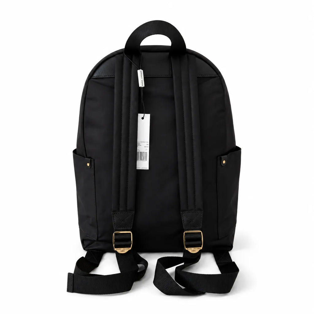 Marc Jacobs Preppy Nylon Backpack Black Water-Resistant School Bag with Gold Zippers & Leather Logo Plaque