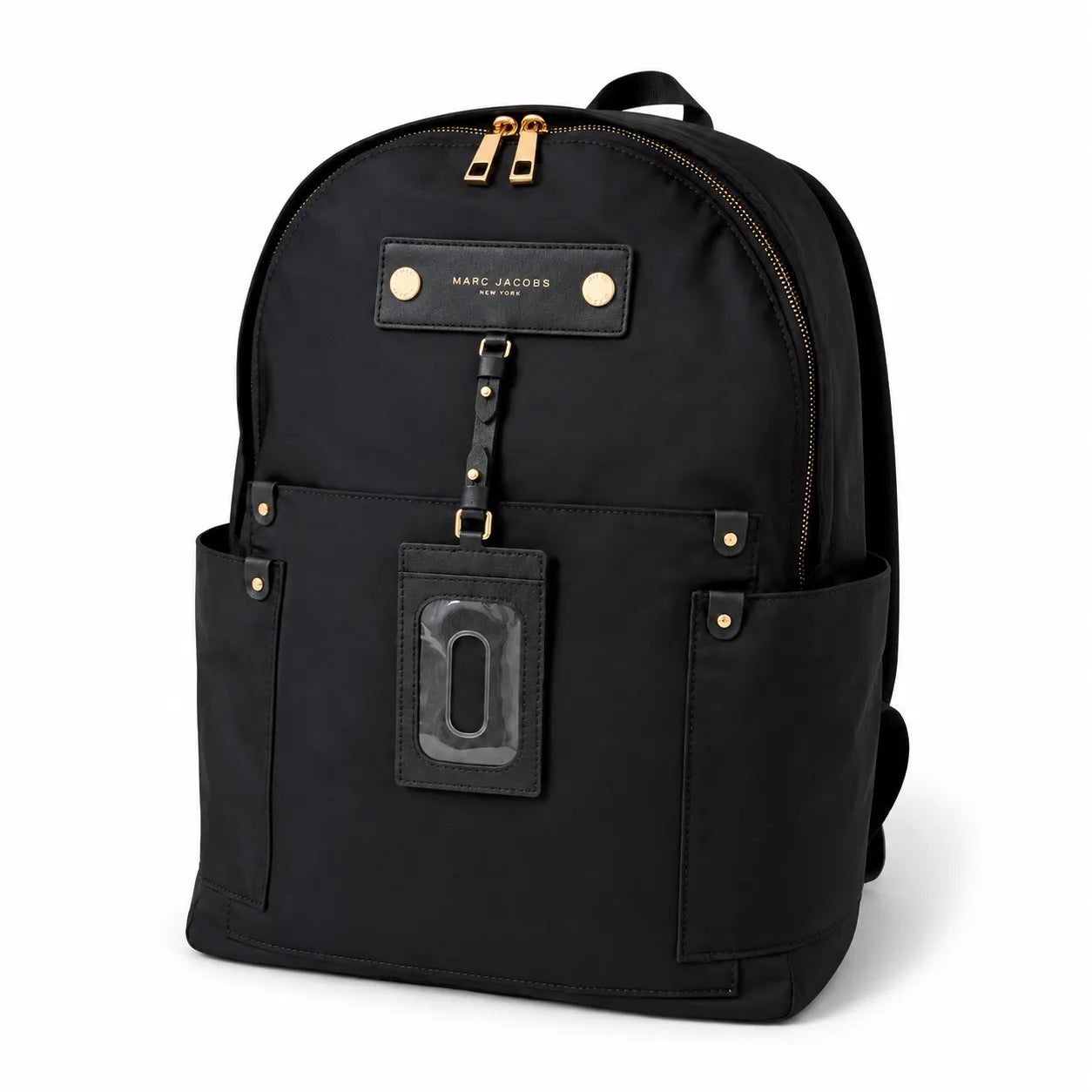 Marc Jacobs Preppy Nylon Backpack Black Water-Resistant School Bag with Gold Zippers & Leather Logo Plaque