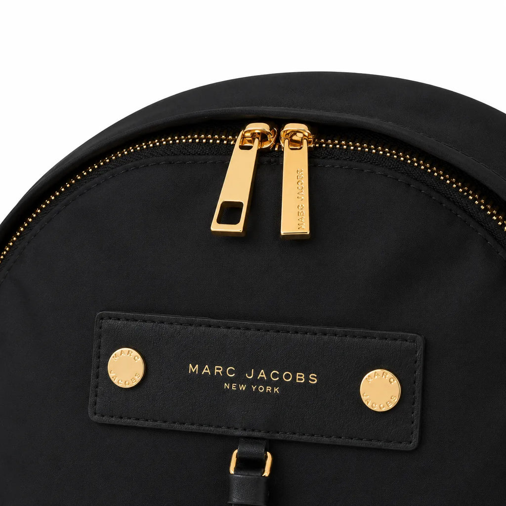 Marc Jacobs Preppy Nylon Backpack Black Water-Resistant School Bag with Gold Zippers & Leather Logo Plaque