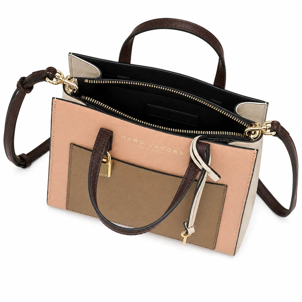 Marc Jacobs The Mini Grind Small Colorblock Leather Tote Bag with Gold Lock & Key Charm