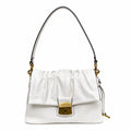 Marc Jacobs The Cristina Small White Soft Leather Ruched Shoulder Bag with Gold Lock & Detachable Strap
